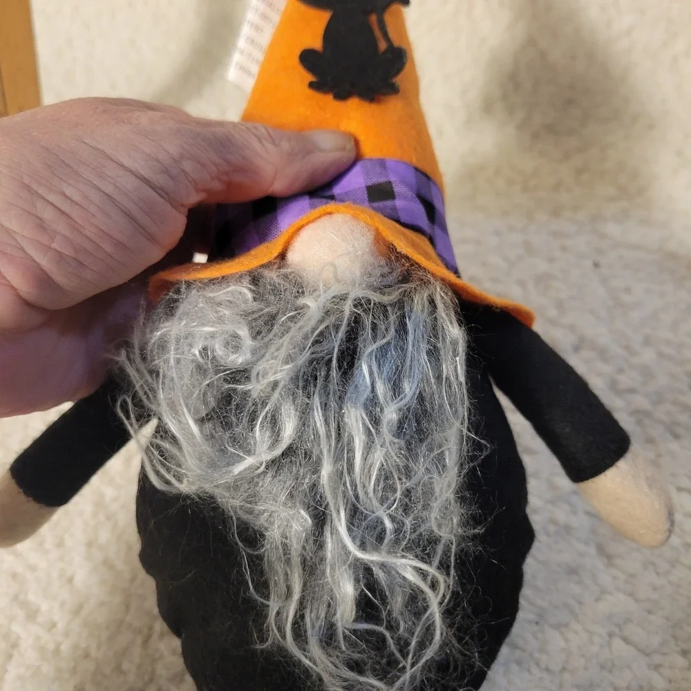 Gnome‎ Decor Halloween Witches Hat & Black Cat Gnome 10-1/2